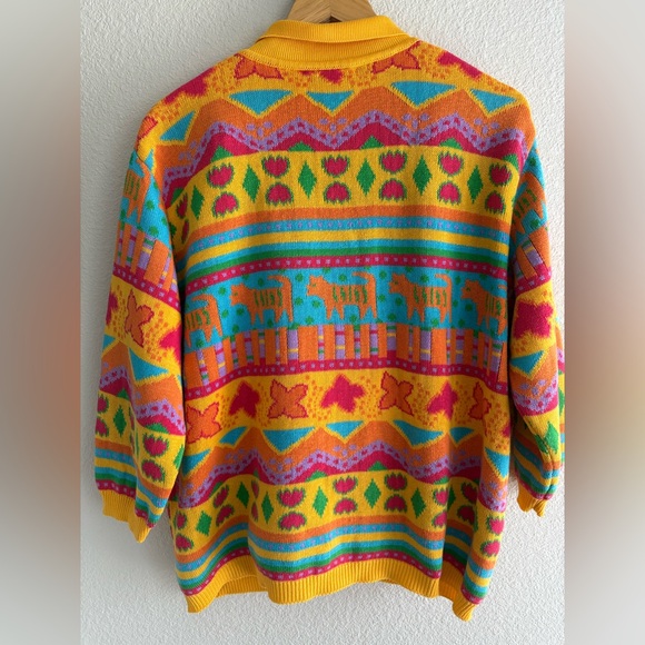 Vtg ‘80s United Colors of Benetton Made in Italy 100% Cotton Colorful Cardigan - Picture 4 of 14
